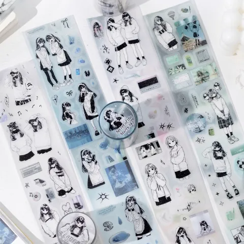 Anime Girl PET Tape Vintage Twilight Series Decorative Masking Tape For Journaling Scrapbooking DIY Art Craft Supplies