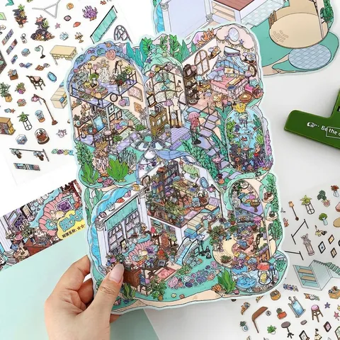 Infeel.Me La Mia Casetta Serie 5 2.5D Grandi Adesivi Scenografici Cartolina PET Decorazione Fai-da-te Per Scrapbooking