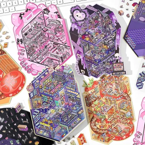 2.5D Isometrische Deco Scene Stickers Infeel.Me DIY Handrekening Decoratie Creatieve PET Kartonnen Kamer Illustratie Stickers Voor Studenten
