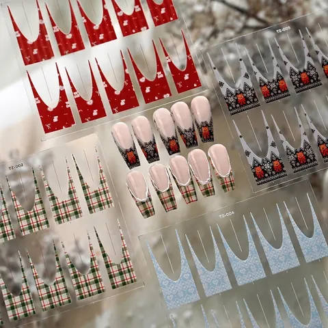 French Style Nail Art Stickers Sweet Winter Christmas Bear Tartan Patterns Self Adhesive Nail Decals For Women DIY Manicure