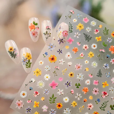 Blumen Nagelkunst Aufkleber Monet Garten Stil Goldrand Zarte Blume Gänseblümchen Sonnenblume Selbstklebende Nagel Abziehbilder Für Damen Maniküre DIY