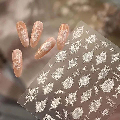 5D Embossed White Nail Art Stickers Vintage French Birdcage Butterfly Vine Design Self-Adhesive Manicure Decoration Women