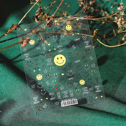 5D Relief Nagel Aufkleber Süßes Lächeln Gesicht Herz Stern Matt Transluzent Ultradünne Selbstklebende Decals DIY Maniküre Schmuck