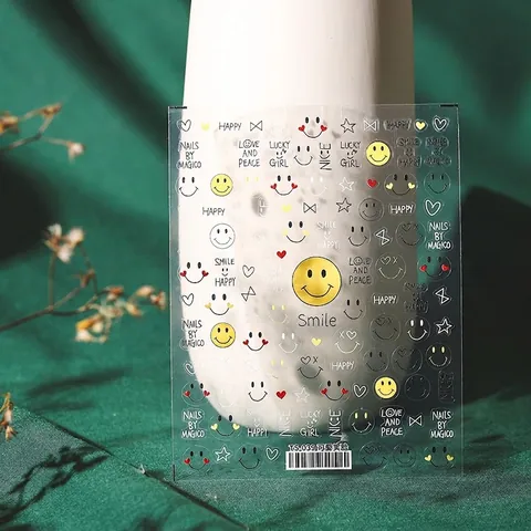 5D Relief Nagel Aufkleber Süßes Lächeln Gesicht Herz Stern Matt Transluzent Ultradünne Selbstklebende Decals DIY Maniküre Schmuck