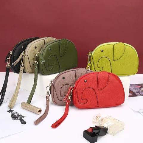 Creativo Portafoglio a Polso in Vera Pelle a Forma di Elefante per Donna Grana Litchi Vacchetta Design Animale Pochette Borsa Cellulare