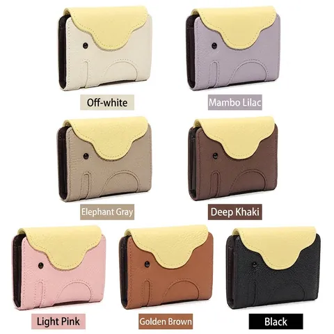 Women's Genuine Leather Elephant Shape Card Holder Accordion Style Multi Slot Wallet Cute Color Block Pebble Grain Purse