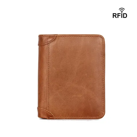 Portafoglio Corto Da Uomo In Vera Pelle Vintage Blocco RFID Fermasoldi In Pelle Bovina Pieghevole Portamonete Multi Slot Per Carte