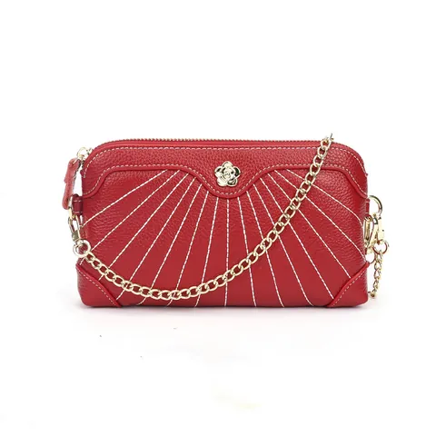 Sac à Bandoulière en Cuir Véritable pour Femme Avec Chaîne Motif de Couture Pochette Sac Porté Croisé Sac de Téléphone Avec Dragonne Petit Sac Carré Mode