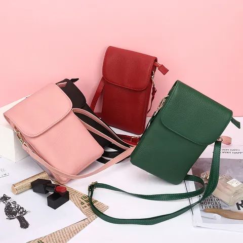 Damen Echtleder Umhängetasche Handy Erste Schicht Rindsleder Einfach Litschitextur Mini Schultertasche Mit Klappdeckel Reißverschluss