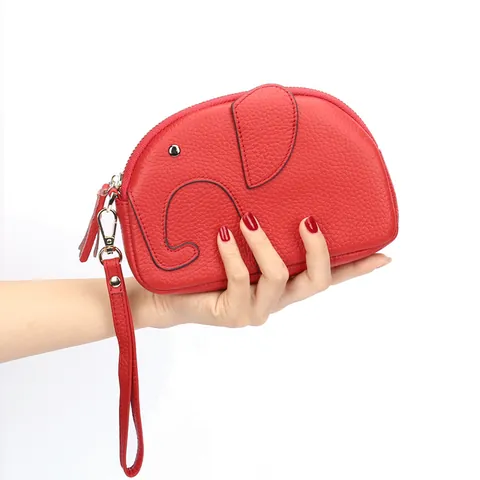 Creativo Portafoglio a Polso in Vera Pelle a Forma di Elefante per Donna Grana Litchi Vacchetta Design Animale Pochette Borsa Cellulare