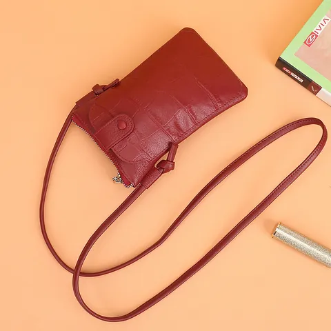 Borsa per Cellulare in Vera Pelle da Donna con Motivo a Coccodrillo in Pelle Bovina di Primo Strato Borsa a Tracolla Verticale