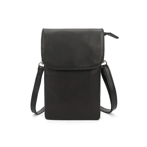 Sac Bandoulière Femme en Cuir Véritable pour Téléphone Première Couche de Cuir Simple Texture Litchi Mini Pochette avec Rabat Zip