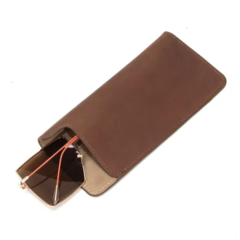 Custodia per Occhiali in Pelle Crazy Horse di Vacchetta Vintage Portatile Minimalista Protettiva Morbida