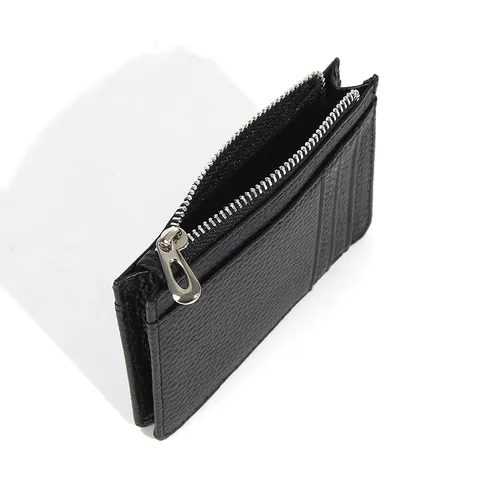 Porte-cartes en Cuir Véritable Ultra Mince Minimaliste en Cuir de Vachette Avec Fermeture Éclair Porte-monnaie Étui d'Identité Multi-emplacements Pour Hommes Femmes