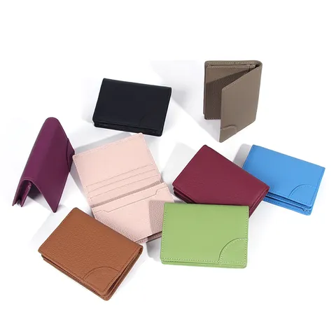 Echt Leren Kaarthouder Slank Minimalistisch Top-Grain Rundleer Litchi-textuur Multi Slot Zakelijke Creditcardhouder Unisex