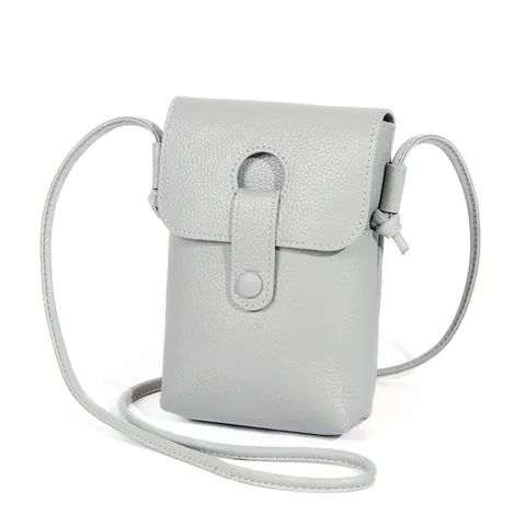 Sac de Téléphone Portable en Cuir de Vachette Véritable Première Couche Femmes Texture Litchi Sac Bandoulière Petit avec Fente Carte