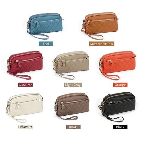 Women Genuine Leather Crossbody Bag Diamond Quilted First Layer Cowhide Multi-Layer Zipper Shoulder Bag Fashion Small Square Bag