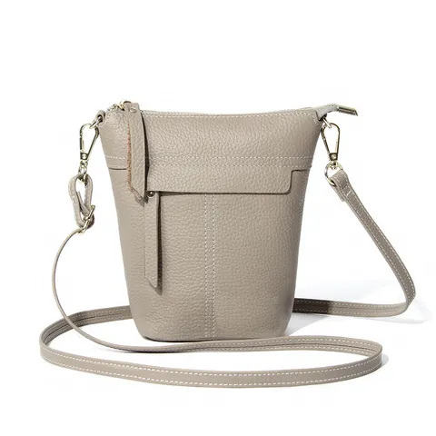 Echtes Kopfschicht Rindsleder Beuteltasche Damen Minimalistisch Kieselstruktur Umhängetasche Kontrastnähten