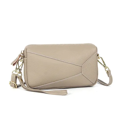 Bolso Bandolera de Cuero Verdadero para Mujer Primera Capa de Cuero de Vaca Costura Geométrica Bolso de Hombro Mini Bolso de Mano