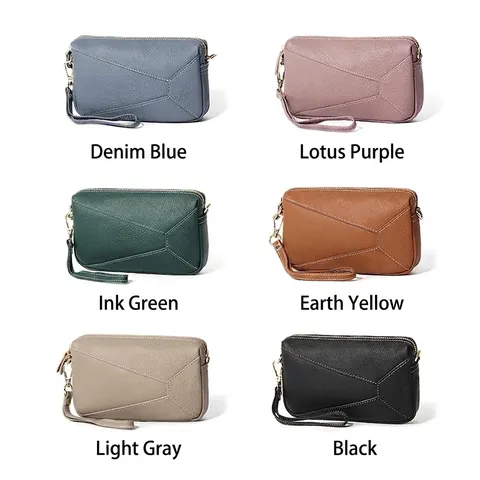 Bolso Bandolera de Cuero Verdadero para Mujer Primera Capa de Cuero de Vaca Costura Geométrica Bolso de Hombro Mini Bolso de Mano