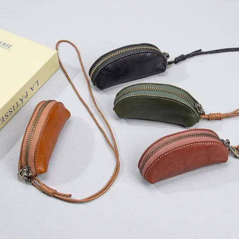 Mini Portamonete in Vera Pelle Vintage Per Donna Borsa Per Rossetto in Pelle di Vacchetta a Concia Vegetale Custodia Per Chiavi