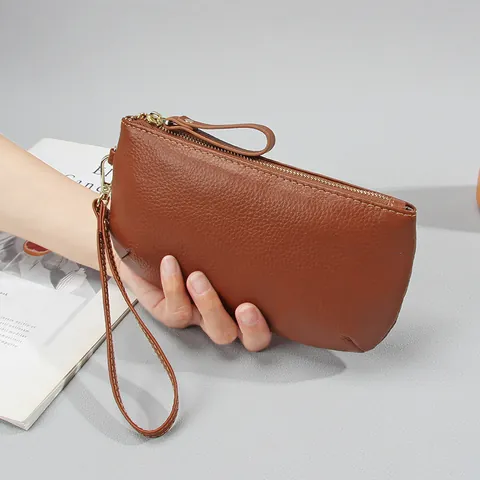 Minimalistische Clutch-Tasche Aus Rindsleder Für Damen Große Kapazität Lange Brieftasche Mit Handschlaufe Litschikorn Handtasche