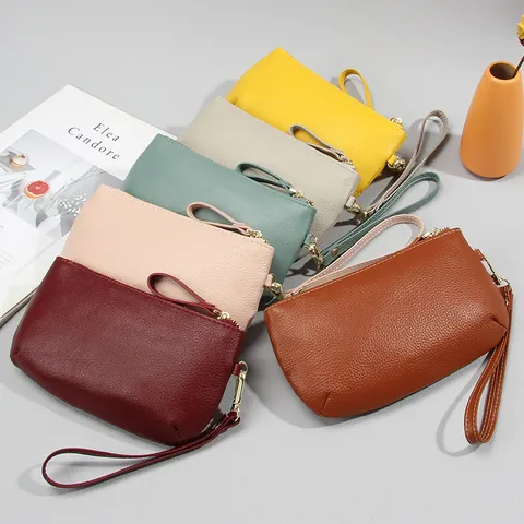 Minimalistische Clutch-Tasche Aus Rindsleder Für Damen Große Kapazität Lange Brieftasche Mit Handschlaufe Litschikorn Handtasche