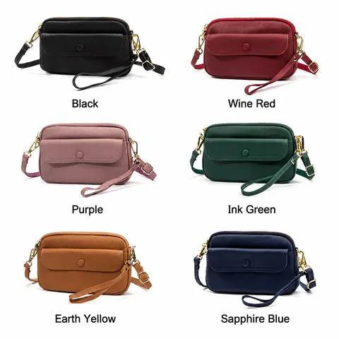 Women Genuine Cowhide Leather Crossbody Bag Litchi Texture Small Shoulder Bag With Removable Strap Daily Minimalist Handbag