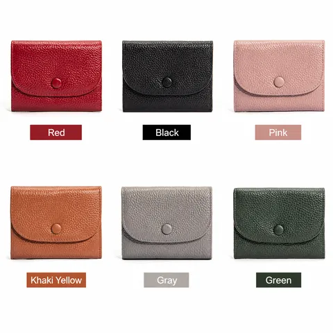 Portamonete da Donna in Pelle di Vacchetta Primo Strato Motivo Litchi Portafoglio in Vera Pelle Slot per Carte Bottone Tasca