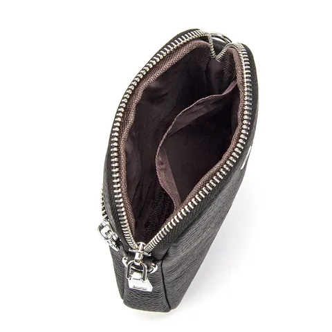 Women Top Layer Cowhide Cell Phone Crossbody Bag Genuine Leather Litchi Pattern Double Zipper Small Shoulder Bag Daily Purse