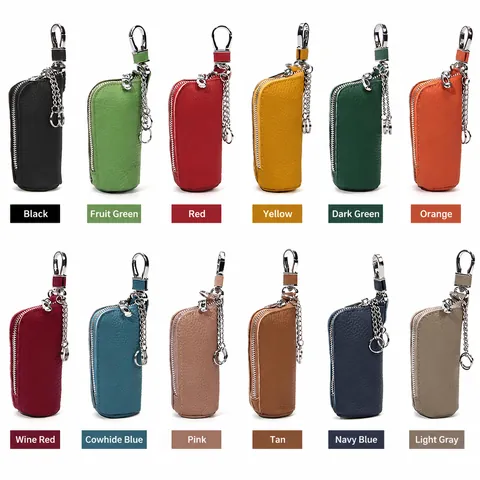 Echtes Rindsleder Auto Schlüsseltasche Universal Reißverschluss Schlüsseletui Mit Haken Für Damen Herren Alltag