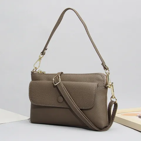 Sac en Bandoulière pour Femme en Cuir de Vachette Véritable Grain de Litchi Petit Sac pour Téléphone Portable Main à l'Épaule Cadeau