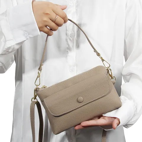 Sac en Bandoulière pour Femme en Cuir de Vachette Véritable Grain de Litchi Petit Sac pour Téléphone Portable Main à l'Épaule Cadeau