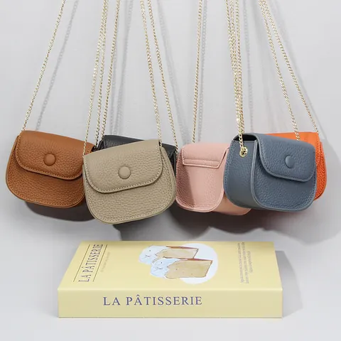 Damen Kopfschicht Rindsleder Mini Umhängetasche Mode Echtes Leder Kette Münzbörse Litschi Textur Kleine Quadratische Tasche