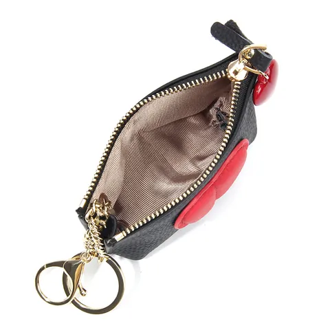 Herz-Muster Erste Schicht Rindsleder Mini Münzbörse Für Damen Süße Litschi-Textur Echtes Leder Schlüsselanhänger Tasche Kleine Reißverschluss Aufbewahrungstasche