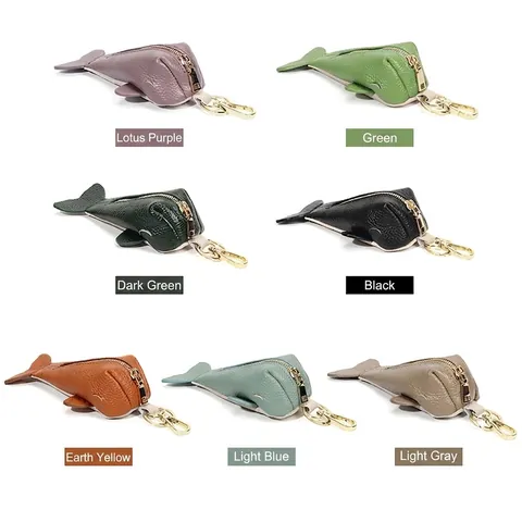 Simpatico Portamonete in Vera Pelle a Forma di Balena Portachiavi Donna Mini Custodia Chiavi Ciondolo Borsa Motivo Litchi Cerniera