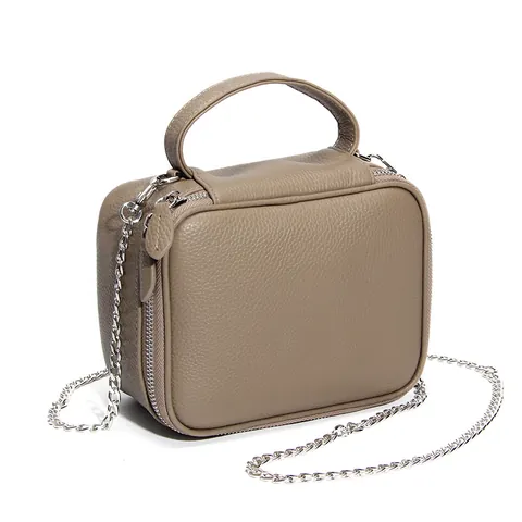 Genuine Leather Crossbody Bag Women Top Layer Cowhide Litchi Grain Small Box Bag With Silver Chain Strap Handbag