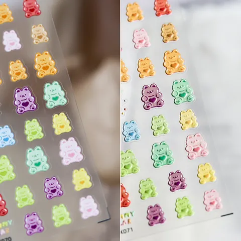Calcomanías de Uñas de Oso de Goma con Relieve 3D Lindos Dibujos Animados Color Macarrón Pegatinas Autoadhesivas Decoración de Uñas Mujer