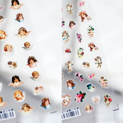 Vintage Ölgemälde Engel Nagelkunst Aufkleber PET Transparent Cupido Blumen Dekorative Nagelsticker Für Damen DIY Maniküre