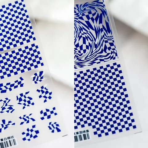 5D Relief Nail Art Stickers Japanese Style Checkerboard Wavy Grid Patterns Frosted Ultra Thin Manicure Decals For Women