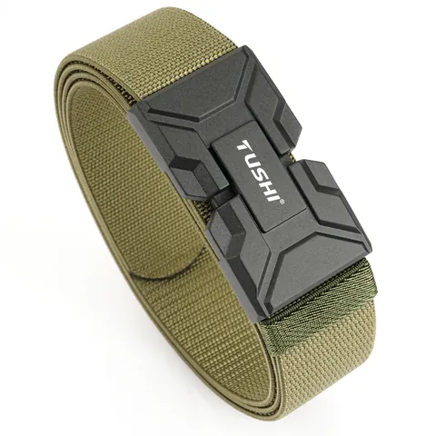 Men's Tactical Magnetic Buckle Belt Outdoor Elastic Nylon Weave Waistband Quick Release Adjustable Heavy Duty Sports Duty Belt