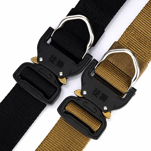 Men Tactical Belt Heavy Duty Nylon Webbing Belt With Zinc Alloy Quick Release Buckle Metal D-Ring For Outdoor Work Hiking