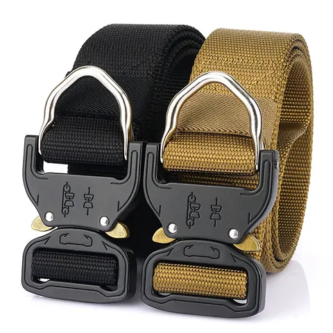 Men Tactical Belt Heavy Duty Nylon Webbing Belt With Zinc Alloy Quick Release Buckle Metal D-Ring For Outdoor Work Hiking