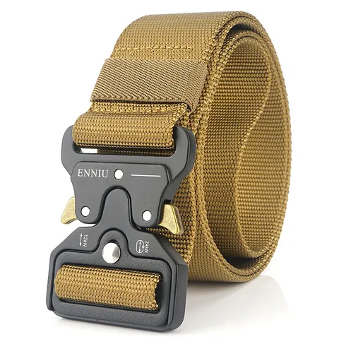 Men's Tactical Belt Quick Release Alloy Buckle Heavy Duty Nylon Webbing Belt For Outdoor Military Training Hiking Casual