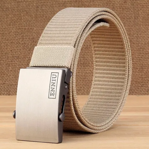 Cinturón de Nailon Engrosado para Hombre Con Hebilla Automática de Aleación Casual Táctico al Aire Libre Color Sólido Cinturón de Tela Transpirable