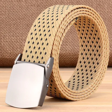 Dames Casual Nylon Riem Legering Gladde Gesp Tactische Outdoor Geweven Tailleband Verstelbaar Effen Kleur Ruitpatroon Mode Accessoires