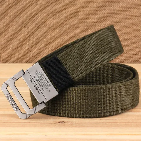 Men Casual Canvas Belt With Alloy Double D-Ring Buckle Outdoor Tactical Woven Waist Strap For Youth Students Fashion Accessory