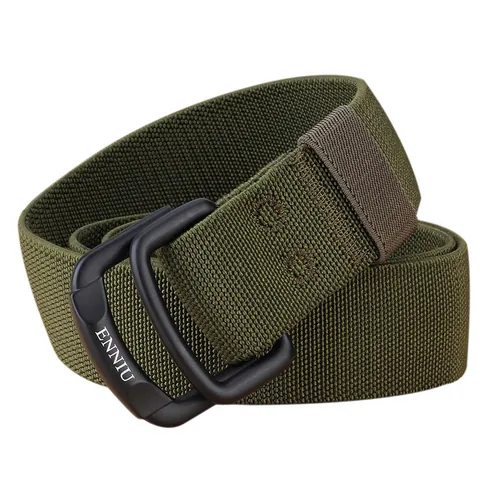 Herren Elastischer Nylon-Flechtgürtel Mit Doppel-D-Ring-Legierungsschnalle Dehnbarer Taktischer Stil Lässiger Mode-Taillengürtel