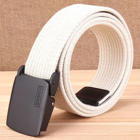 Men's Casual Canvas Belt Zinc Alloy Automatic Buckle Heavy Duty Woven Tactical Outdoor Waistband For Jeans Work Pants