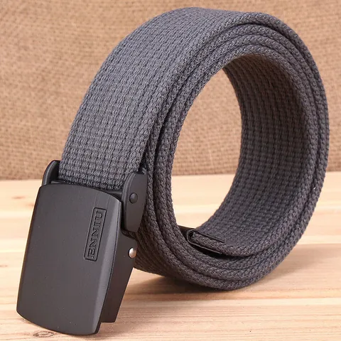 Men's Casual Canvas Belt Zinc Alloy Automatic Buckle Heavy Duty Woven Tactical Outdoor Waistband For Jeans Work Pants